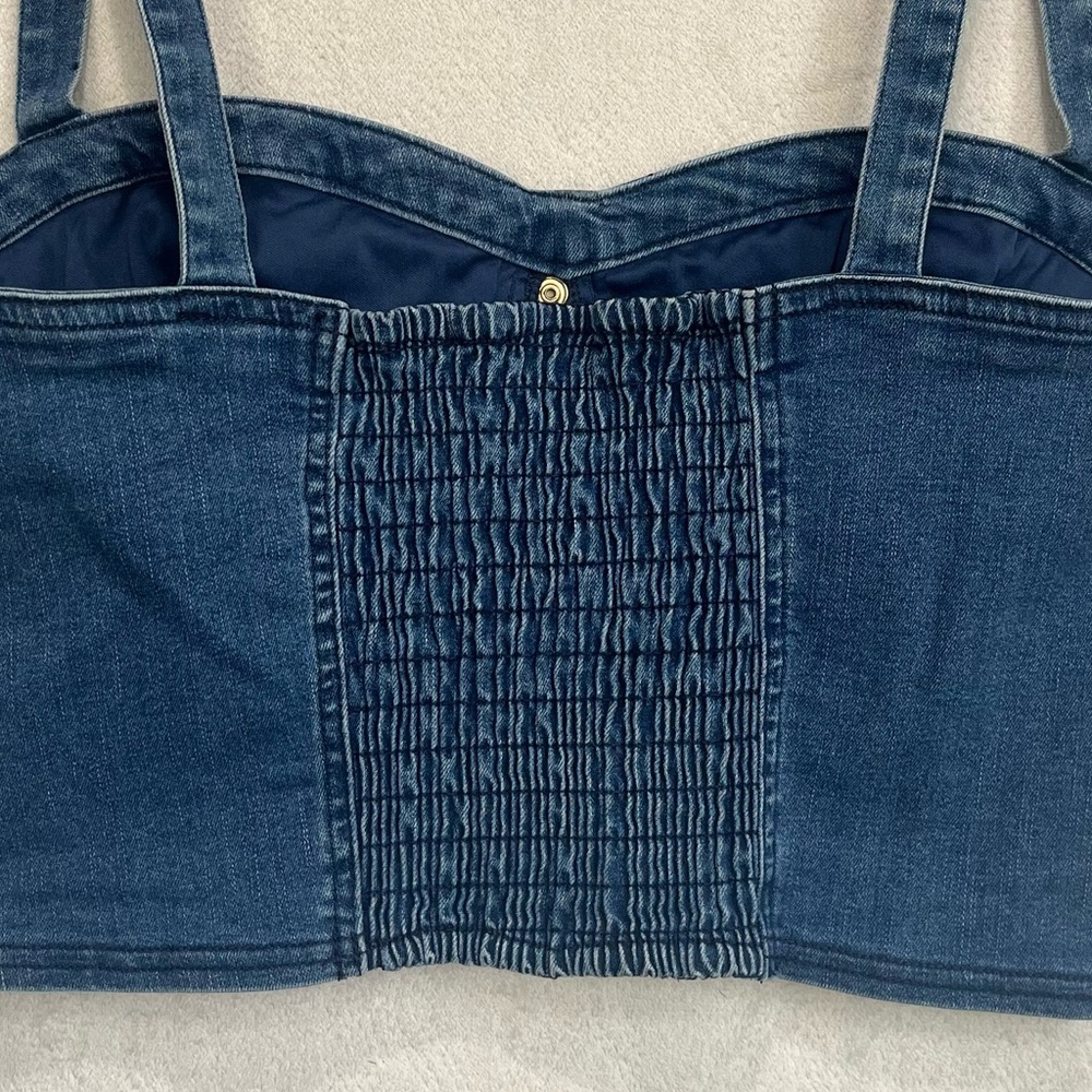 Y2K Guess Fitz Cathy Denim Bustier Top Sz Large Vintage Inspired Gold Buttons - Picture 8 of 13
